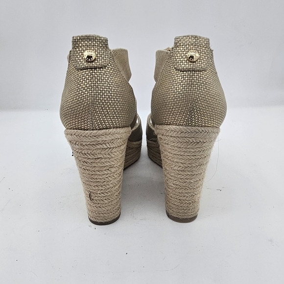 Michael Kors Damita Tan Sand Canvas Zip Wedge Espadrille Platform Sandal Sz 9.5 - Picture 4 of 12